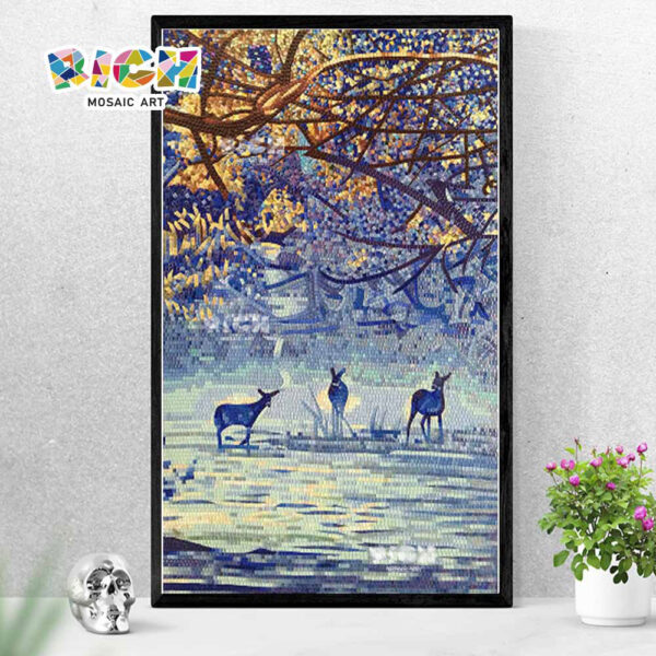 RM-AN16 Three Deer Forest Scenery Handcut Glass Tile