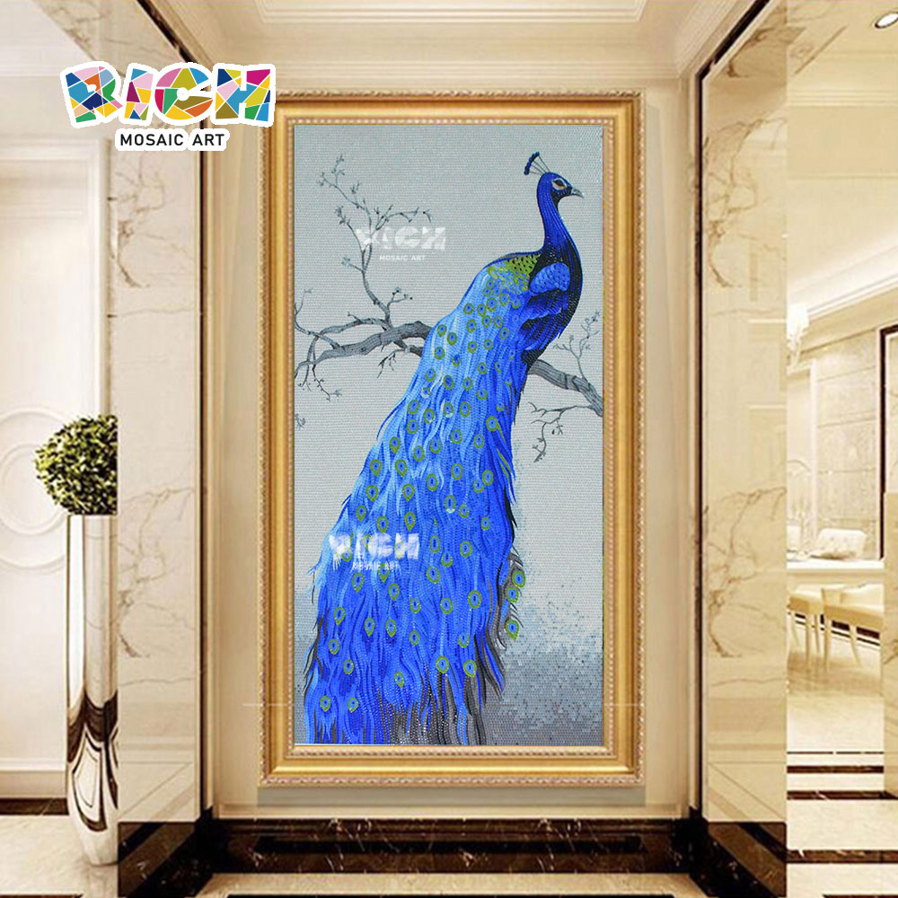 RM-AN40 Blue Beautiful Peacock Backsplash Mosaic Mural