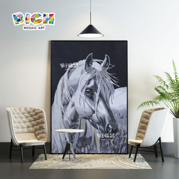 RM-AN41 caballo blanco moderno mosaico Mural para el mobiliario de Interior