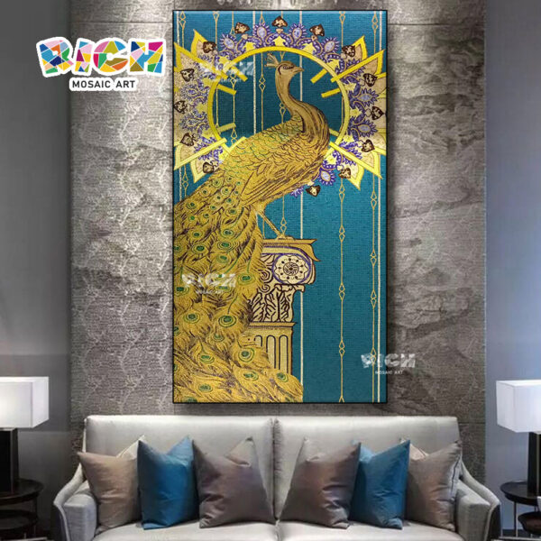RM-AN64 Gold Peacock Mosaic Mural Design