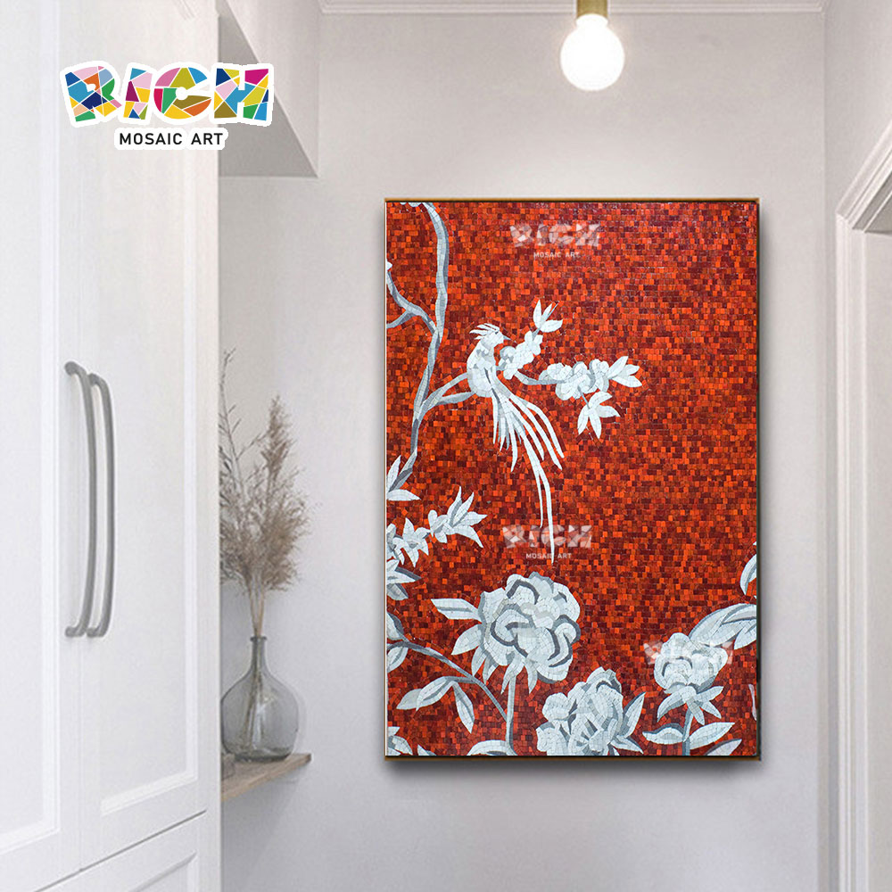 RM-FL72 Red Flower Glass Tile Handmade Mosaic Art