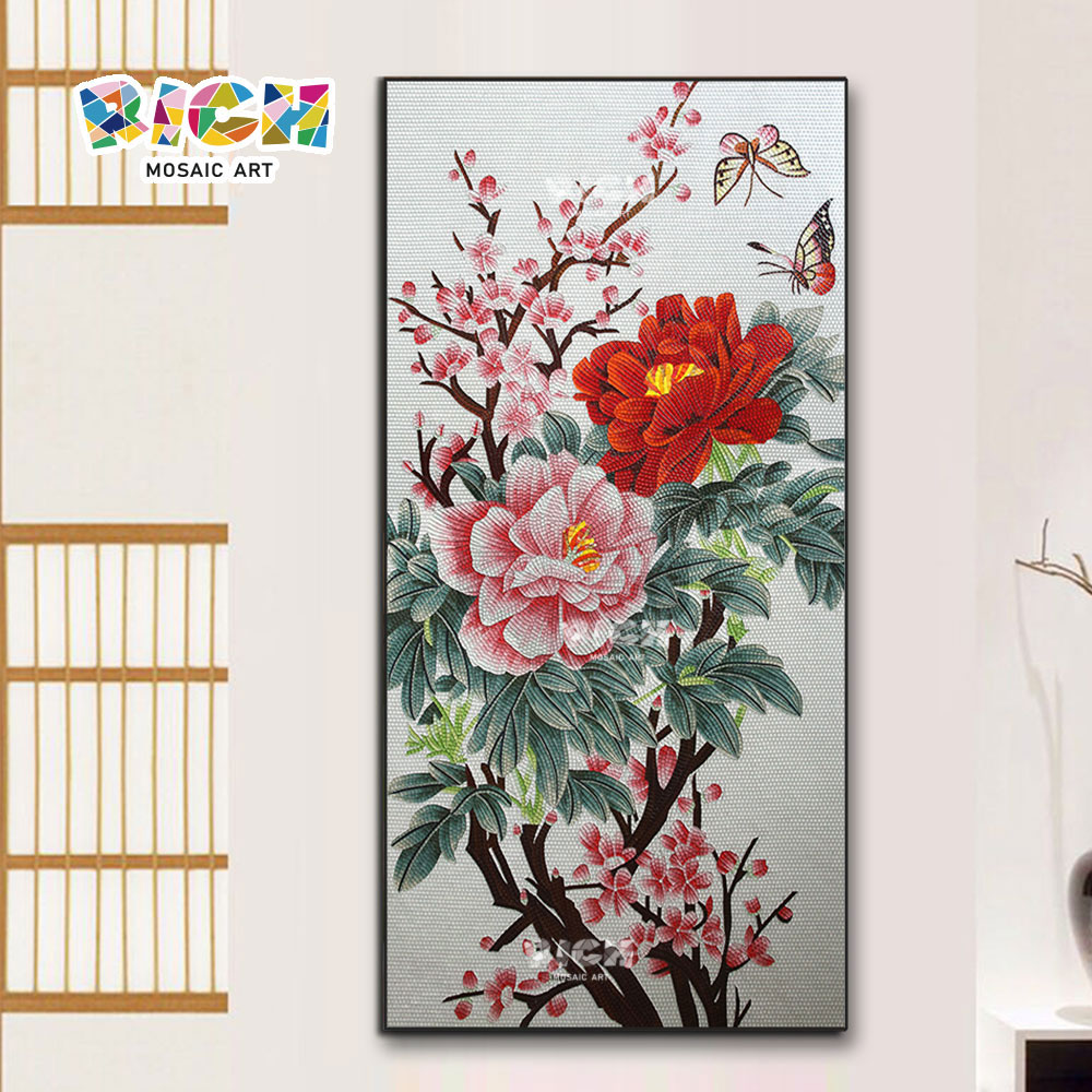 RM-FL88 Chinese Style Flower Glass Mural Art Panel